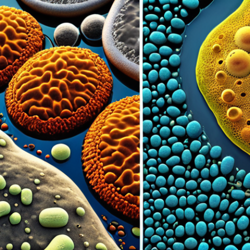 Home 15 **Image Prompt:** Microscopic view of genetically engineered microorganisms degrading heavy metals in a polluted river. Focus on the visual contrast between the pollutants and the actively working microorganisms. Style: Scientific illustration with a touch of vibrant, hopeful colors.