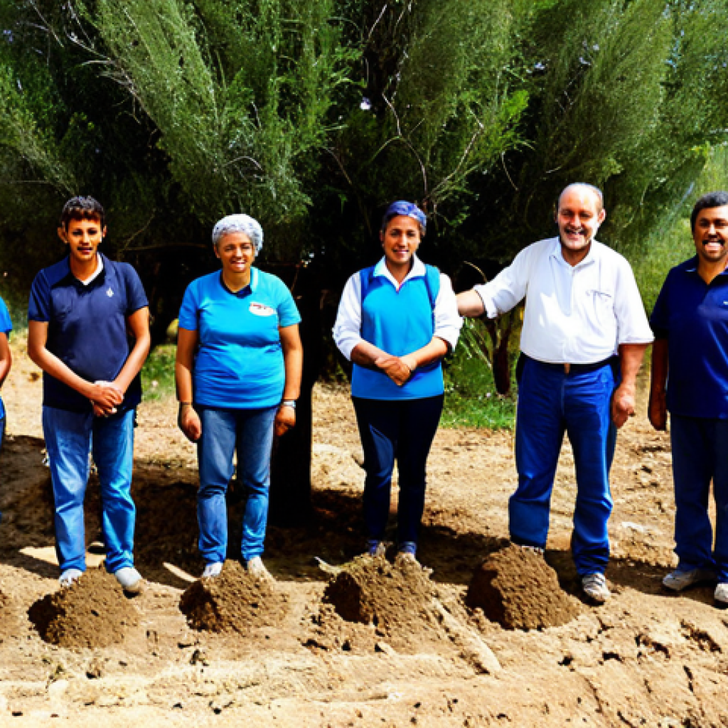 **
"A group of diverse community members, fully clothed and wearing appropriate attire, participating in a tree-planting event in a rural area of Andalusia, Spain. Volunteers are working together to restore a degraded landscape, safe for work, modest, professional photography, perfect anatomy, correct proportions, natural pose, well-formed hands, proper finger count."
**
