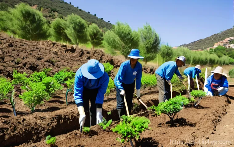 생태계 복원 기술의 정책적 접근 - **Prompt:** "A diverse group of cheerful volunteers, including adults and teenagers aged 15 and up, ...