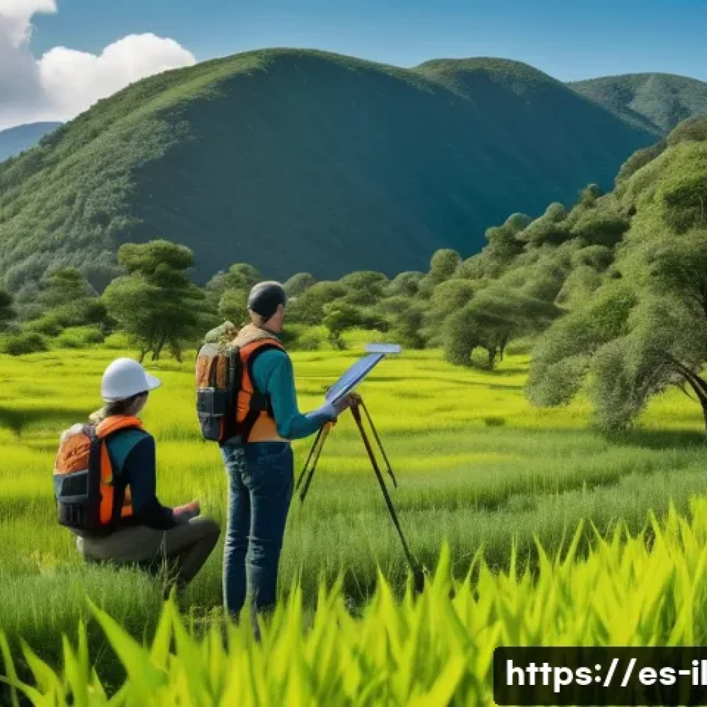 생태계 복원 기술의 미래 전망 - **Prompt:** A lush, vibrant landscape undergoing ecological restoration. Sleek, advanced drones with...