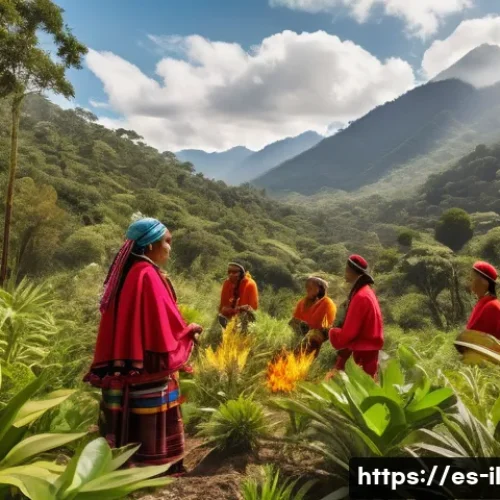 생태계 복원 기술의 문화적 가치 - A vibrant scene depicting an indigenous Latin American community engaged in traditional ecological r...