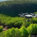 생태계 복원 기술의 지속 가능한 실행 방안 - A high-tech ecological restoration site in a rural Latin American landscape, featuring drones flying...